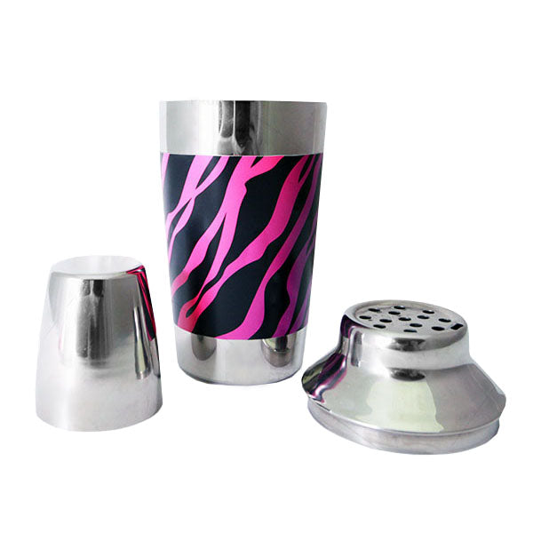 Designer 16oz. Cocktail Shaker - 3 Piece - Pink Zebra