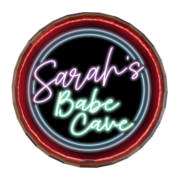 Custom LED Wood Barrel Top Sign - Babe Cave