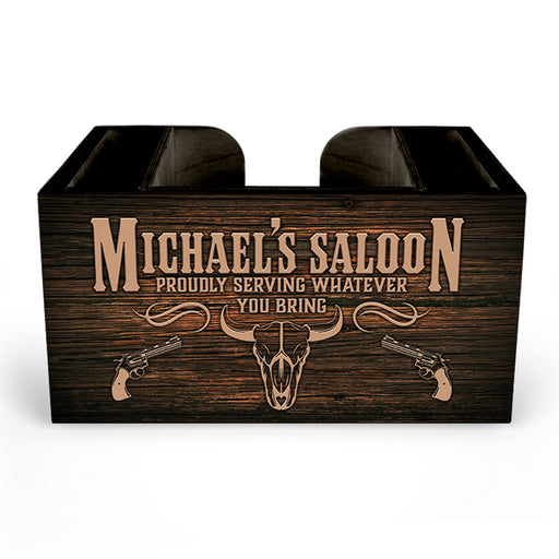 Customizable Wooden Bar Caddy - Western Saloon