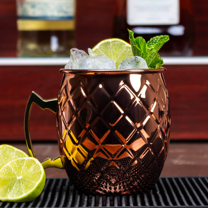 Copper Plated Diamond Moscow Mule Mug - 18oz