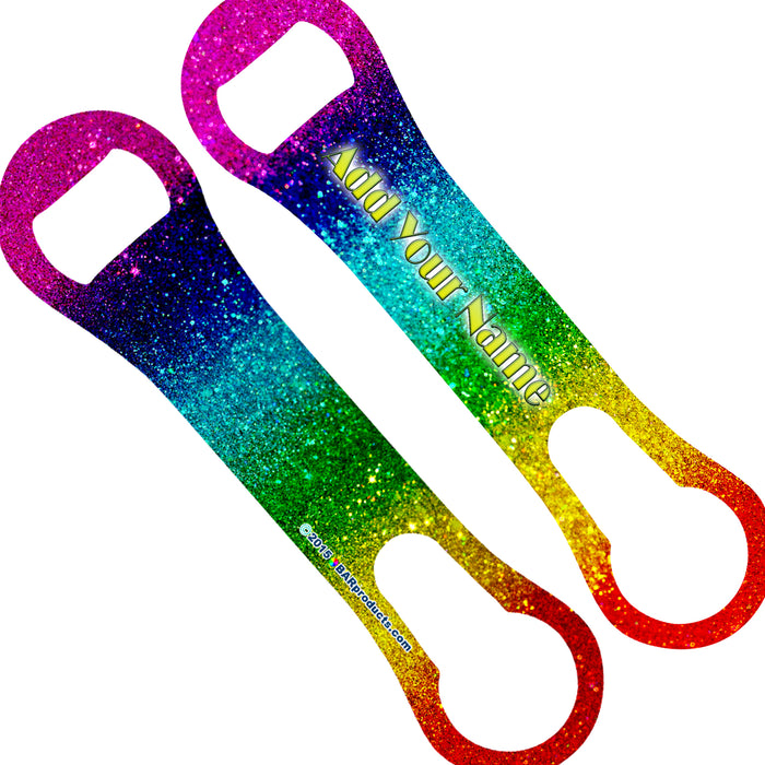 ADD YOUR NAME V-ROD® BOTTLE OPENER – RAINBOW GLITTER