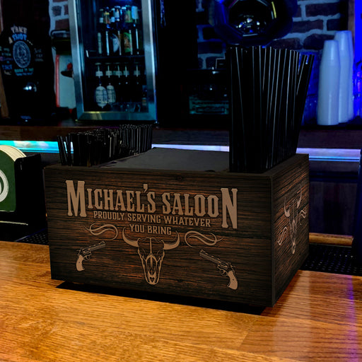 Customizable Wooden Bar Caddy - Western Saloon