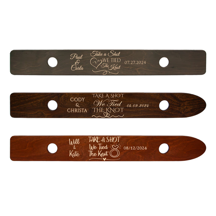 Custom Laser Engraved 2 Person Wood Shot Ski - Take A Shot, We Tied The Knot