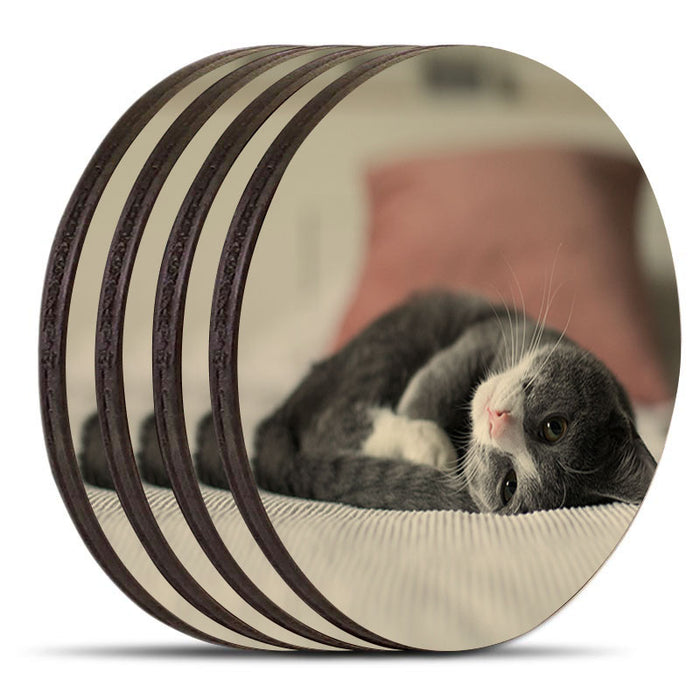 Custom Wooden Round Coasters - Upload Your Photo  - Set of 4 w/ Coaster Caddy