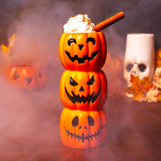 Ceramic Triple Jack O'Lantern Tiki Mug 