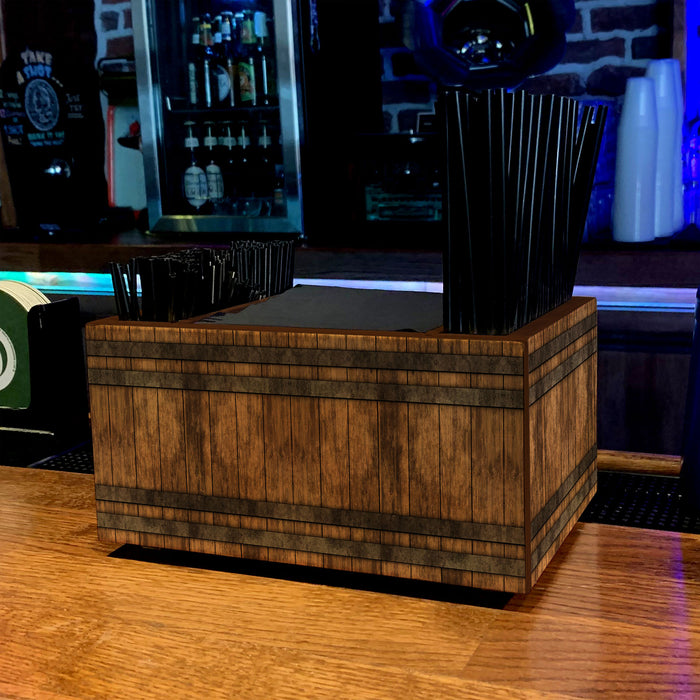 Wooden Bar Caddy - Rustic Wood Barrel