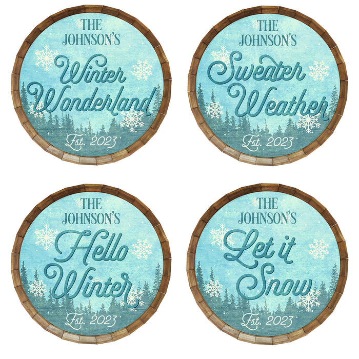 Custom Vintage Winter Themed Barrel Top Tavern Sign - Multiple Design Options