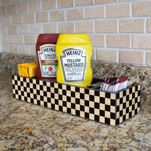 Wooden Condiment Caddy - Checkerboard