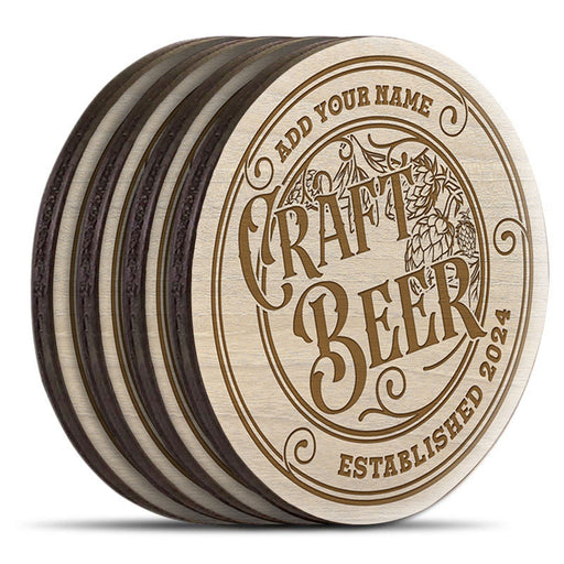 Wooden Round Coasters - Customizable - Craft Beer Theme - Set of 4