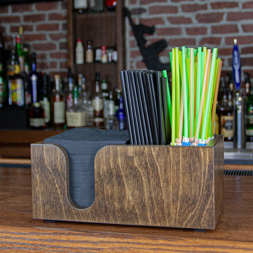 Wooden Bar Top Napkin Caddy - Dark Stain