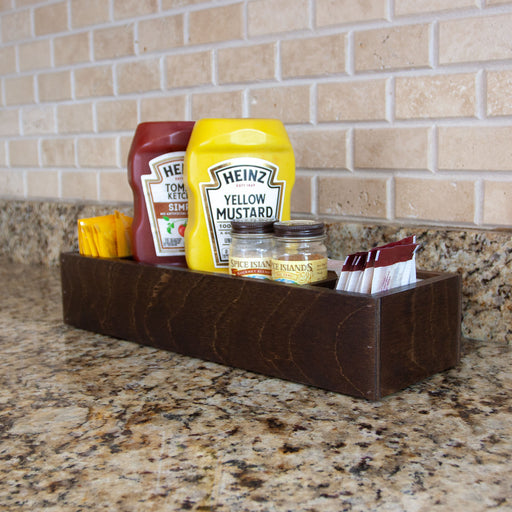 Wooden Condiment Caddy - Dark Stain Finish