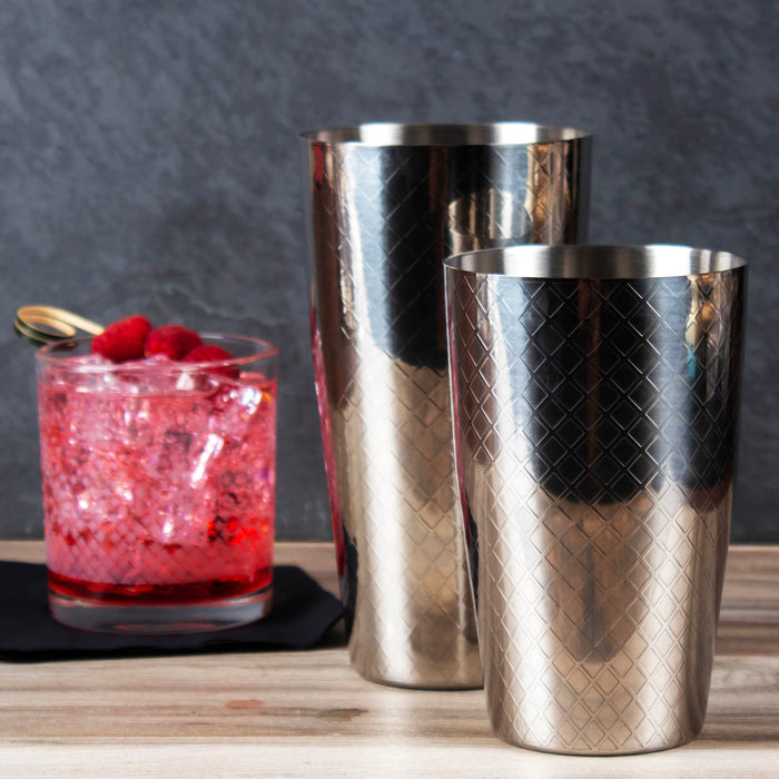 BarConic® 2 Piece Diamond Shaker Set -  18 & 28 ounce - Stainless Steel