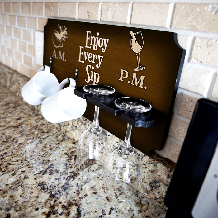 "Enjoy Every Sip" Coffee Mug and Wine Glass Holder