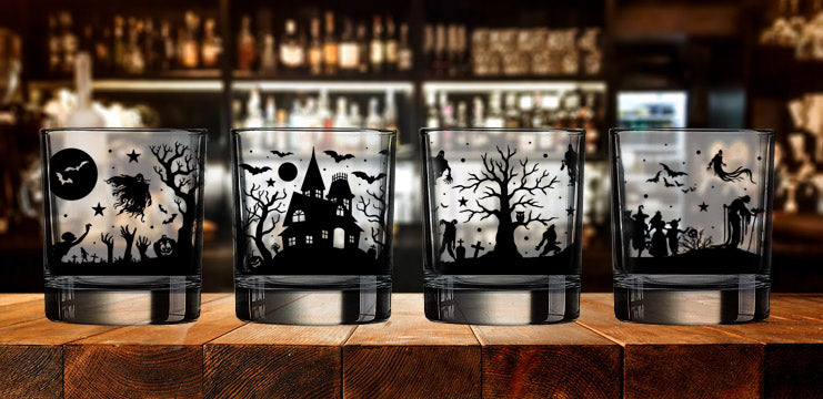 BarConic® Glassware - Old Fashioned Glass - Halloween Town - SET OF 4