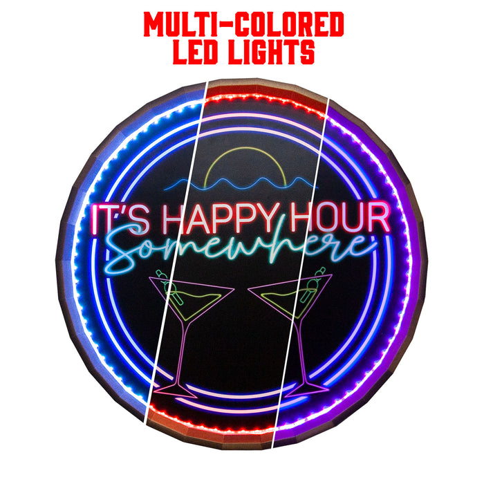 LED Wood Barrel Top Sign - Happy Hour