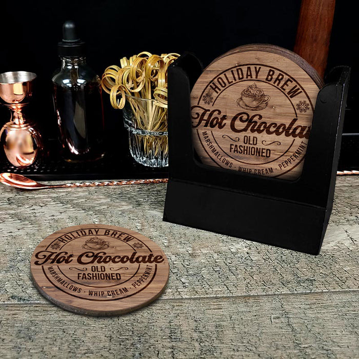 Wooden Round Coasters - Hot Chocolate - Set of 4