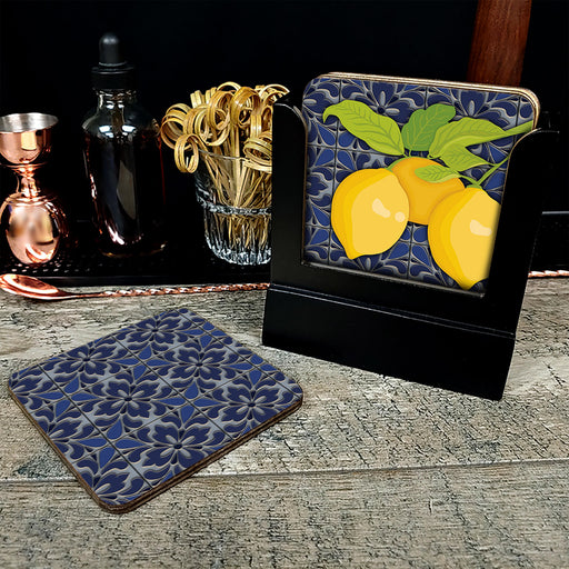 Wooden Coasters - Lemon Tiles - Set of 4 w/ Coaster Caddy