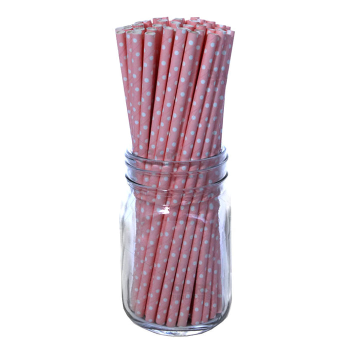 BarConic® Eco-Friendly Paper Straws - Pink Dot - 100 pack