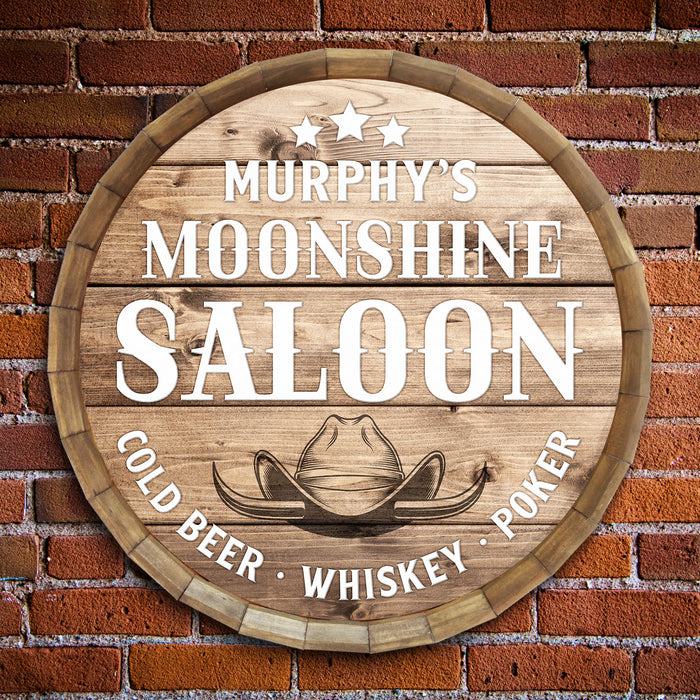 Custom Moonshine Saloon Themed Barrel Top Tavern Sign