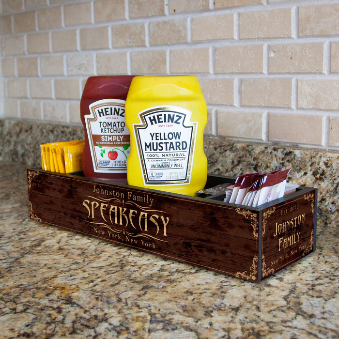 Custom Wooden Condiment Caddy - Speakeasy