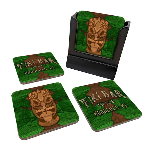 Wooden Square Coasters - Customizable - Tiki Leaves - Set of 4