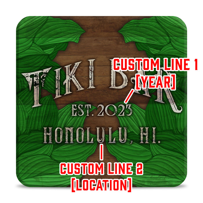 Wooden Square Coasters - Customizable - Tiki Leaves - Set of 4