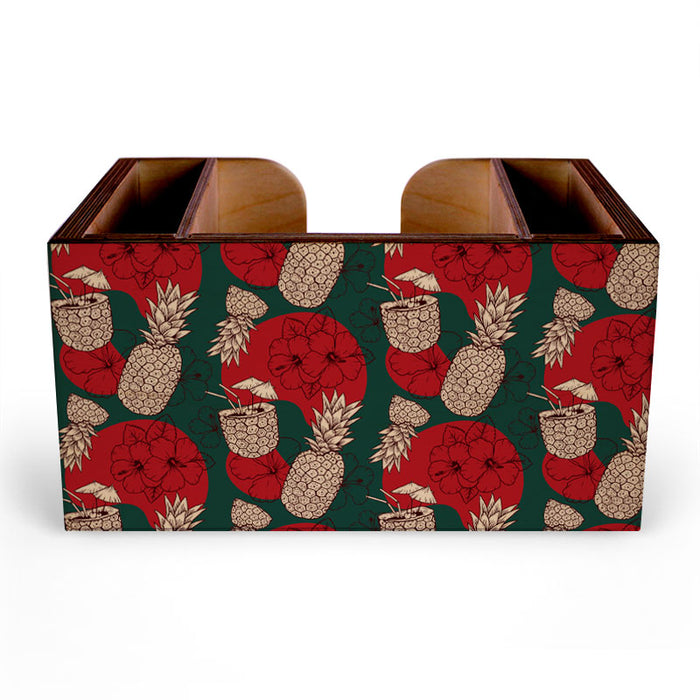 Wooden Bar Caddy - Tiki Pattern - Dark Green/Red