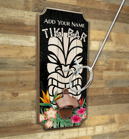 CUSTOMIZABLE Wall Mounted Ring Toss Game with Bottle Opener - Tiki Bar