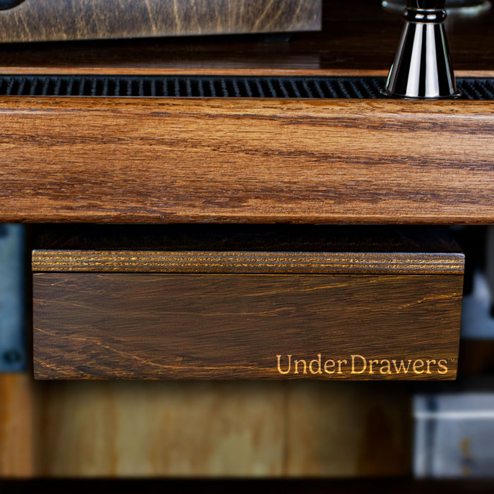 UnderDrawers™ Salt Rimmer Drawer, Walnut Stain closed under bar