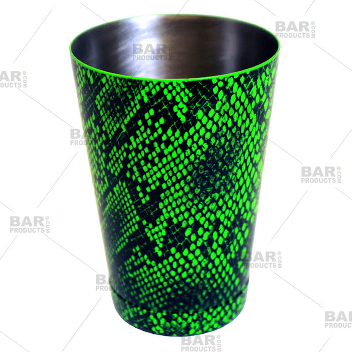 Cocktail Shaker Tin - Printed Designer Series - 18oz weighted - NEON GREEN Snake Skin