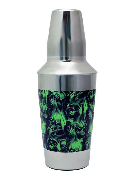 Designer 16oz. Cocktail Shaker - 3 Piece - Green Evil Skulls