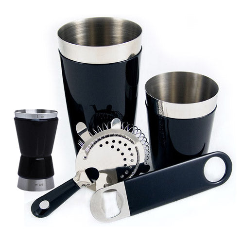 Vinylworks Bar Set - Black - 4 Pieces with 1/2 oz. x 1 oz. Jigger