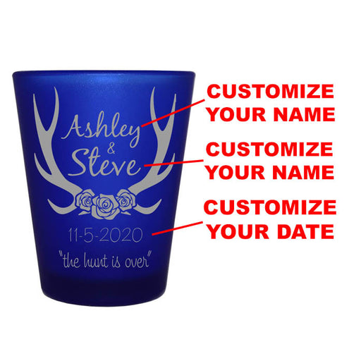 CUSTOMIZABLE - 1.5oz Blue Frosted Shot Glass - Antlers