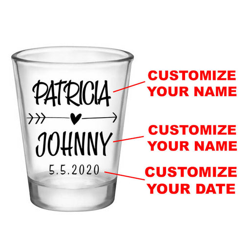 CUSTOMIZABLE - 1.75oz Clear Wedding Shot Glass - Heart Arrow