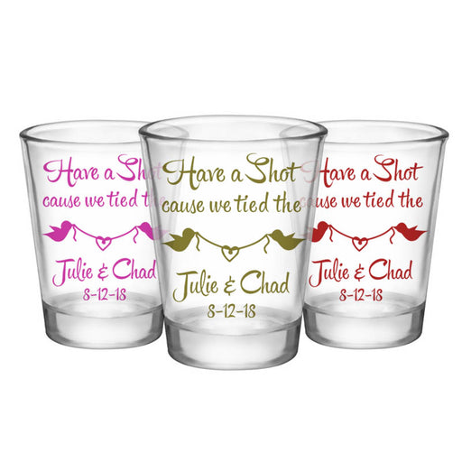 CUSTOMIZABLE - 1.75oz Clear Wedding Shot Glass - Bird Knot