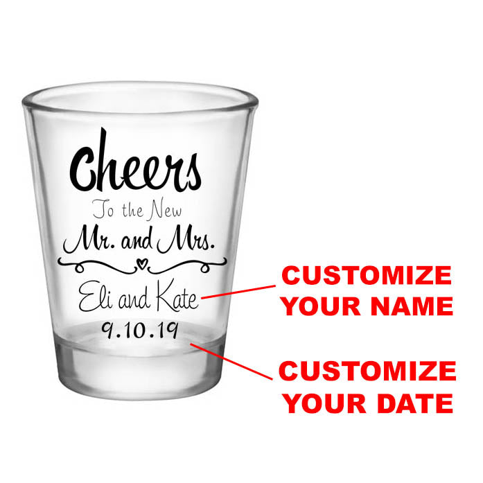 CUSTOMIZABLE - 1.75oz Clear Wedding Shot Glass - Cheers