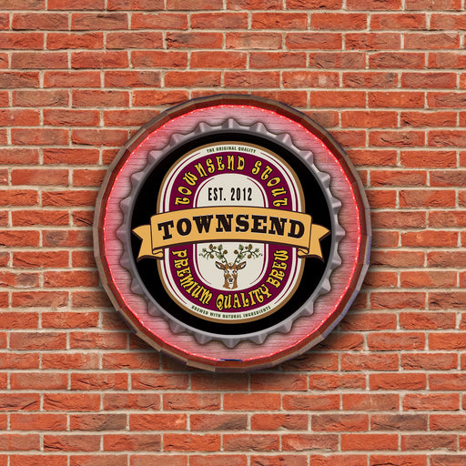 Custom LED Wood Barrel Top Sign - Bottlecap