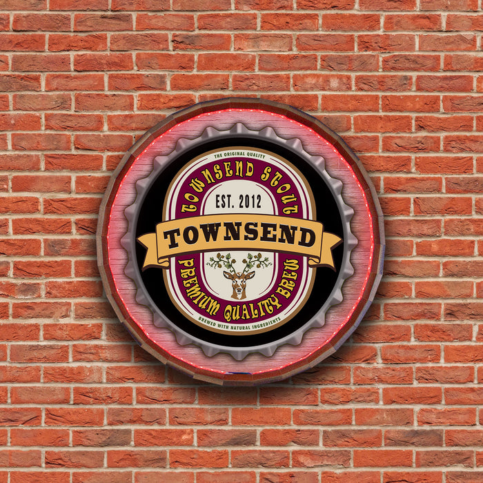 Custom LED Wood Barrel Top Sign - Bottlecap