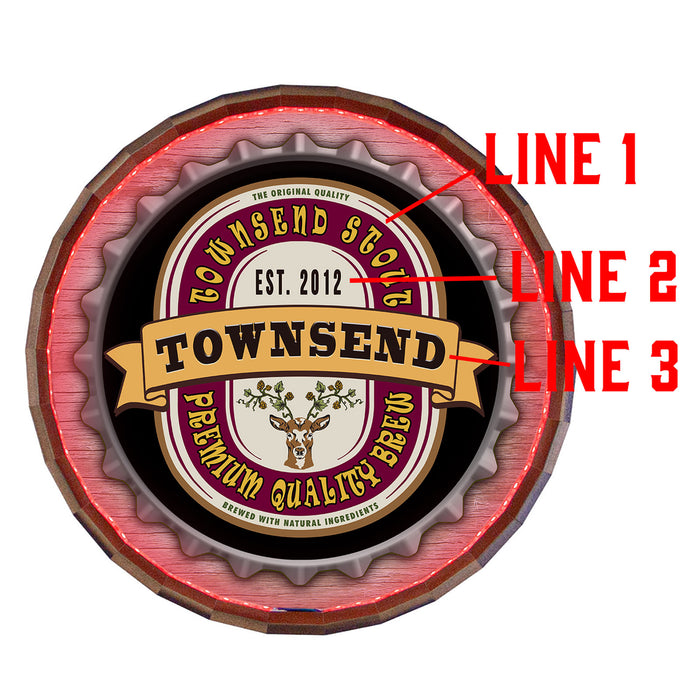 Custom LED Wood Barrel Top Sign - Bottlecap