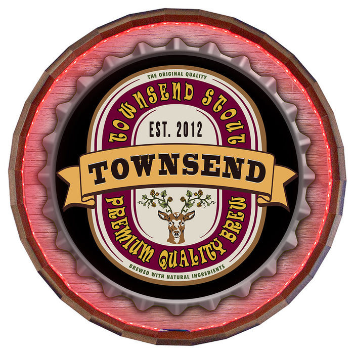 Custom LED Wood Barrel Top Sign - Bottlecap