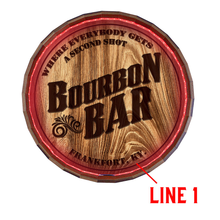 Custom LED Wood Barrel Top Sign - Bourbon Bar