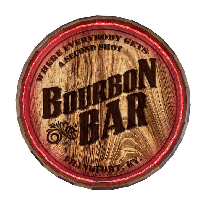 Custom LED Wood Barrel Top Sign - Bourbon Bar