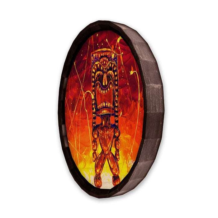 Tiki Hot Lava Wood Barrel Top Sign/Clock