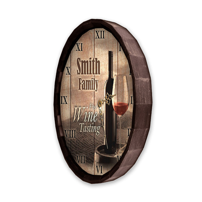 Custom Wood Barrel Top Clock – Free Wine Tasting