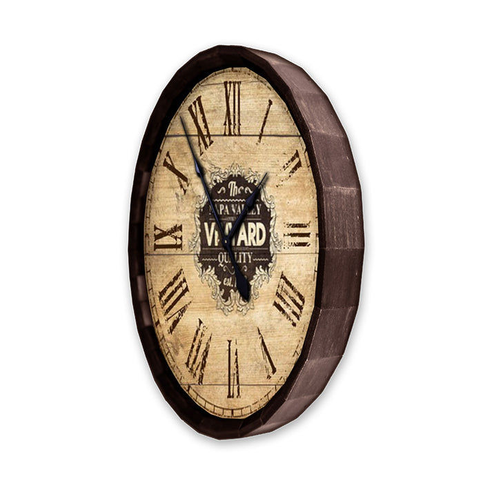 Large Vineyard Roman Numeral Wood Barrel Top Clock