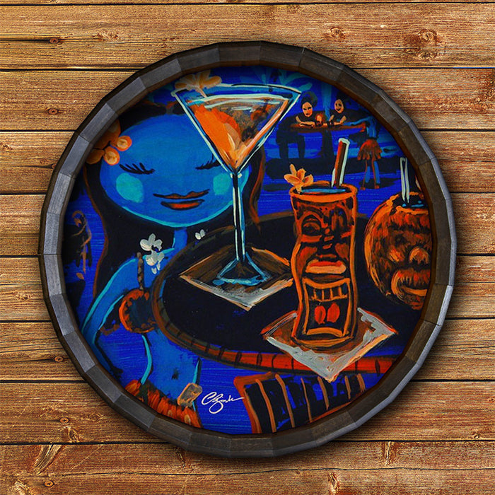 Blue Hula Wood Barrel Top Sign/Clock