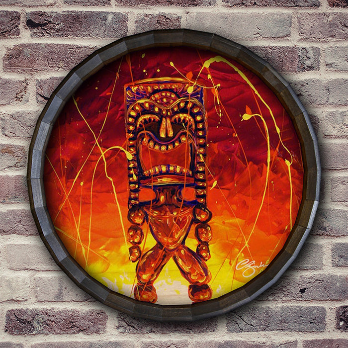 Tiki Hot Lava Wood Barrel Top Sign/Clock