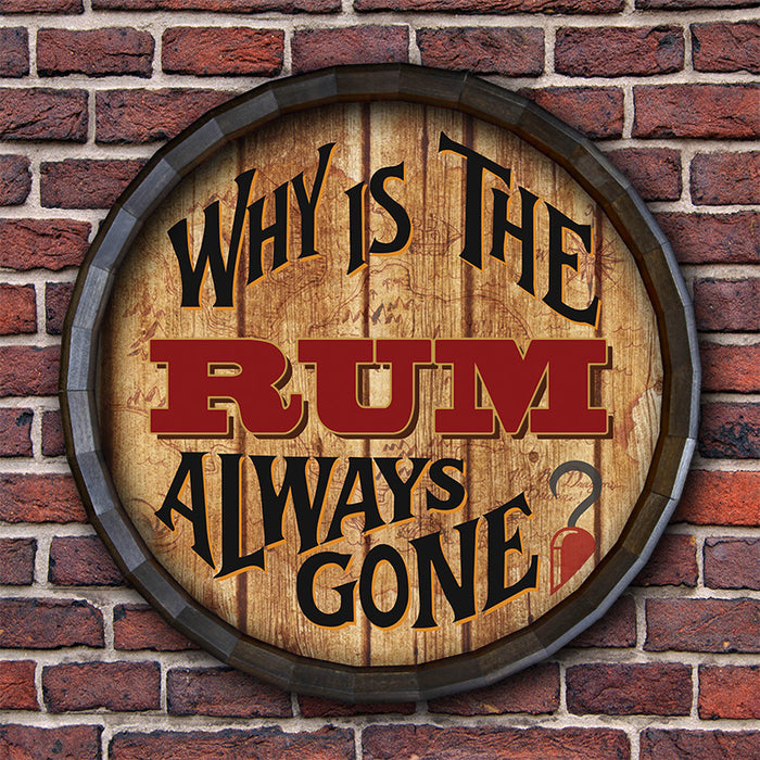 Why is the Rum Always Gone Barrel Top Tavern Sign