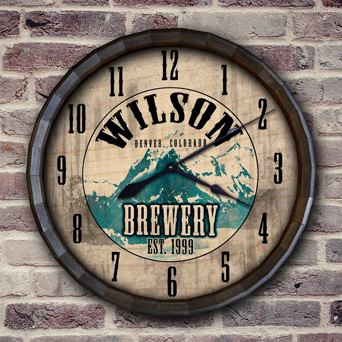 Custom Wood Barrel Top Clock - Brewery