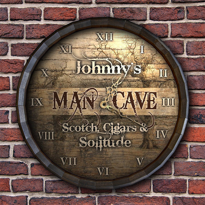 Custom Wood Barrel Top Clock – Man Cave - Scotch, Cigars, Solitude